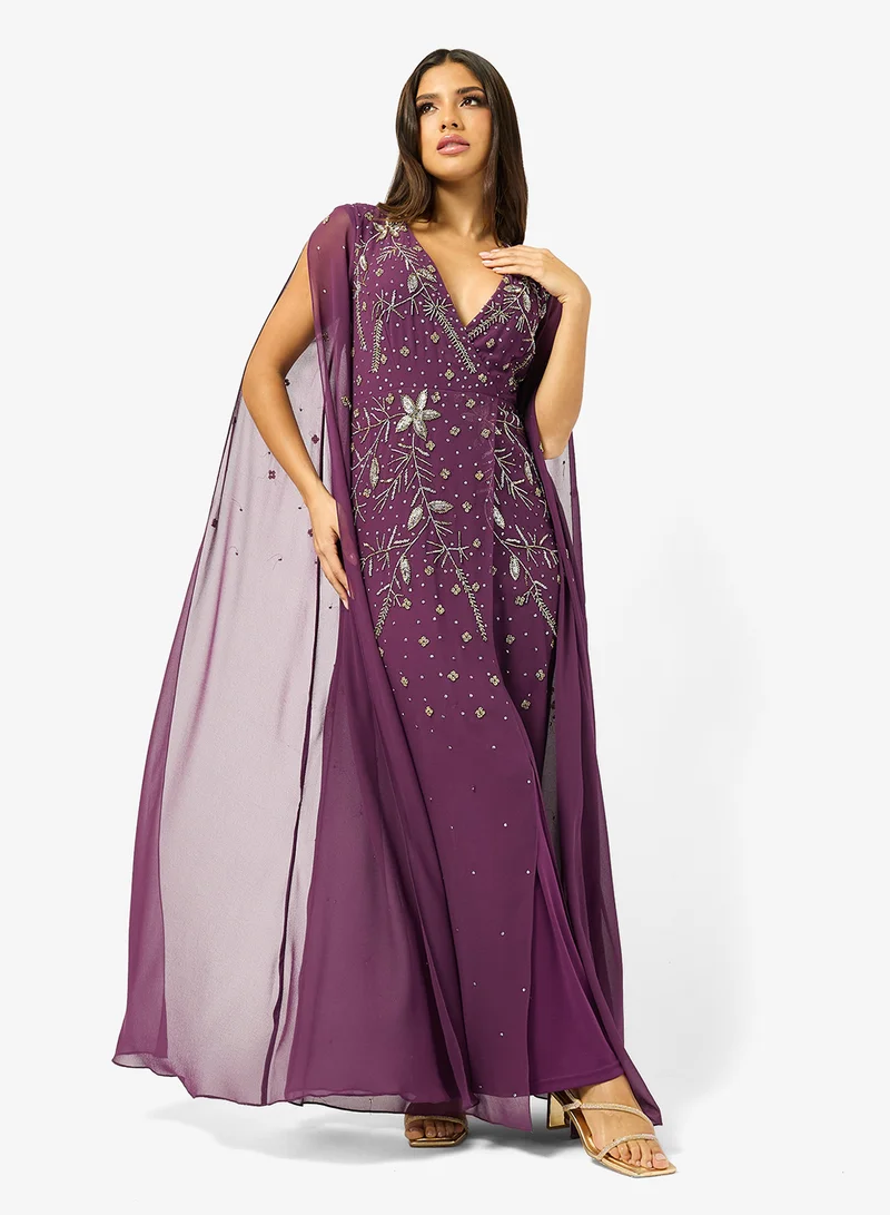 Frock and Frill Embellished Cape Sleeve Maxi Dress